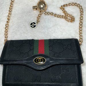 Vintage GUCCI Black Ophidia Flap Bag with Adjustable Chain